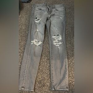 American Eagle Outfitters Gray Ripped Skinny Jeans